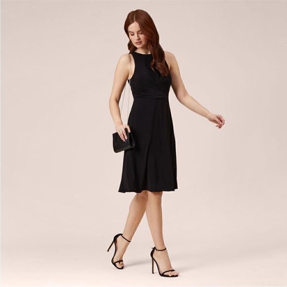 Adrianna Papell NWT MATTE STRETCH JERSEY FIT AND FLARE HALTER DRESS IN B… - Picture 3 of 13